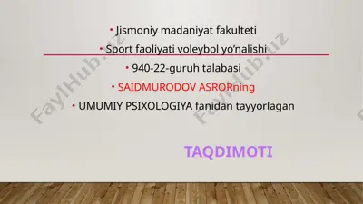 jismoniymadaniyat fakulteti sport faoliyatidagi voleybol yo'nalishi — PPTX