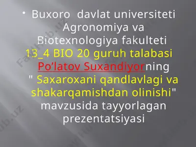 saharoza (hindcha sakkhara - qum, shakarqum) — PPTX