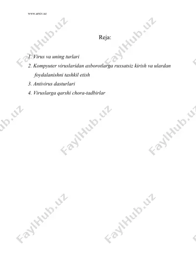 virus va antiviruslar tasnifi — DOC