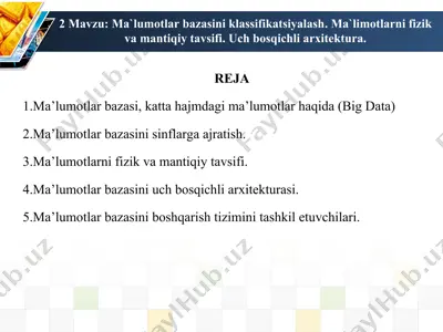 ma'lumotlar bazasini klassifikatsiyalash — PPT
