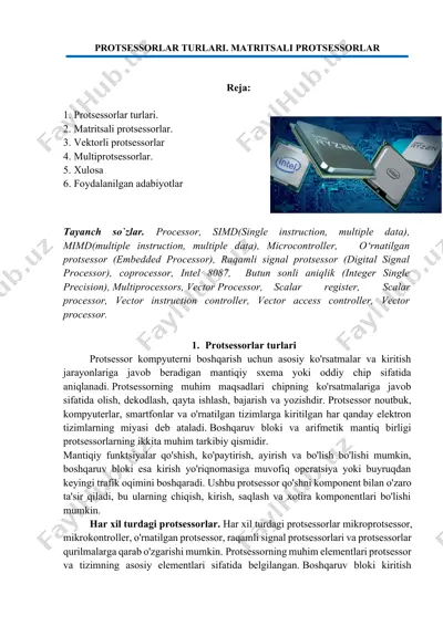 protsessorlar turlari. matritsali protsessorlar — DOCX