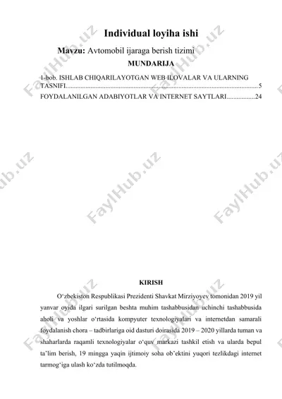 individual loyiha ishi. avtomobil ijaraga berish tizimi — DOCX
