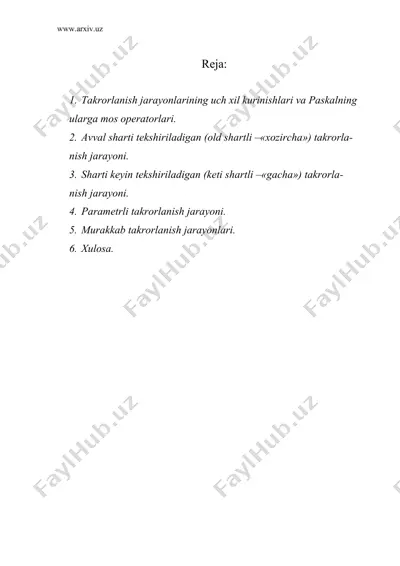 takrorlanuvchi jarayonlarni dasturlash — DOC