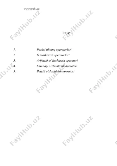paskal tilining operatorlari — DOC