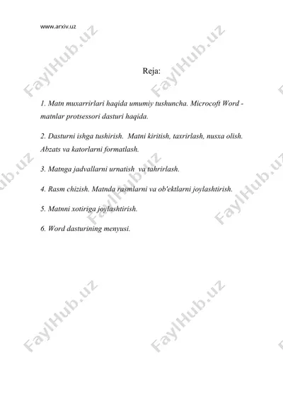 matn protsеssori - microsoft word dasturi — DOC