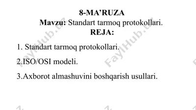 standart tarmoq protokollari — PPTX