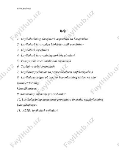 loyihalash jarayonini formallashtirish — DOC