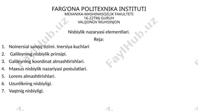 nisbiylik nazariyasi elementlari — PPTX