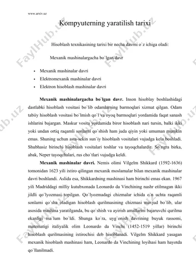 kompyuterning yaratilish tarixi — DOC