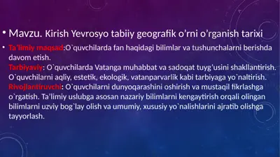 kirish yevrosyotabiiy geografik o'rnio'rganish tarixi — PPTX
