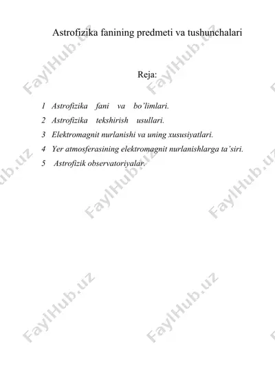 astrofizika fanining predmeti va tushunchalari — DOC