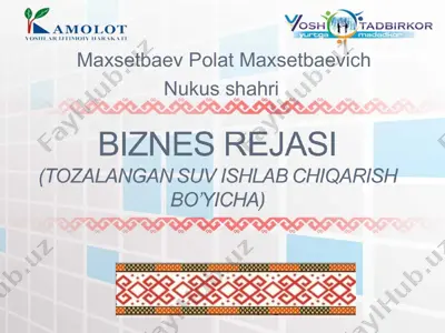 biznes rejasi (tozalangan suv ishlab chiqarish bo’yicha) — PPT