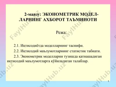 ekonometrik modellarning axborot ta'minoti — PPTX