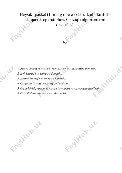 bеysik (paskal) tilining opеratorlari. izoh, kiritish-chiqarish opеratorlari. chiziqli algoritmlarni dasturlash — DOC