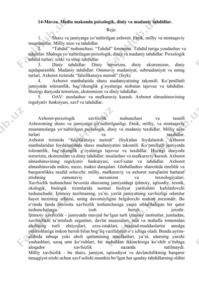 media makonda psixologik, diniy va madaniy tahdidlar — DOCX