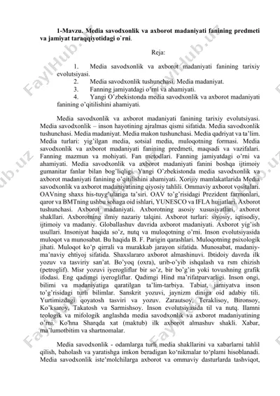 media savodxonlik va axborot madaniyati fanining tarixiy evolutsiyasi — DOCX
