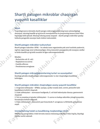 shartli patogen mikroblar chaqirgan yuqumli kasalliklar — DOCX