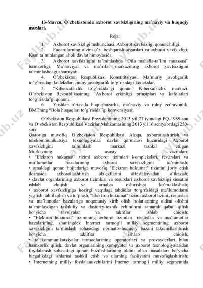 axborot xavfsizligi tushunchasi va huquqiy asoslari — DOCX