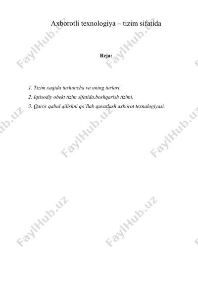 axborotli texnologiya – tizim sifatida — DOC