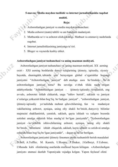 media maydon tuzilishi va internet jurnalistikasida raqobat muhiti — DOCX