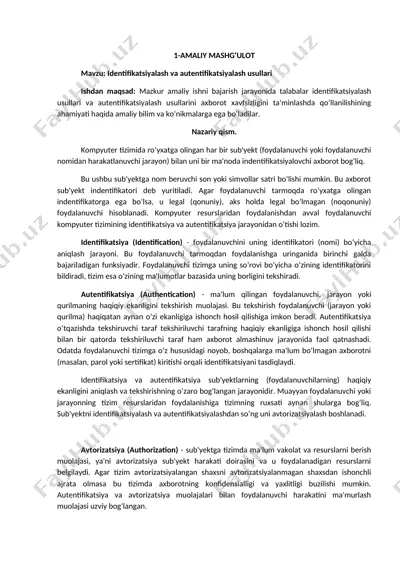 identifikatsiyalash va autentifikatsiyalash usullari — DOCX