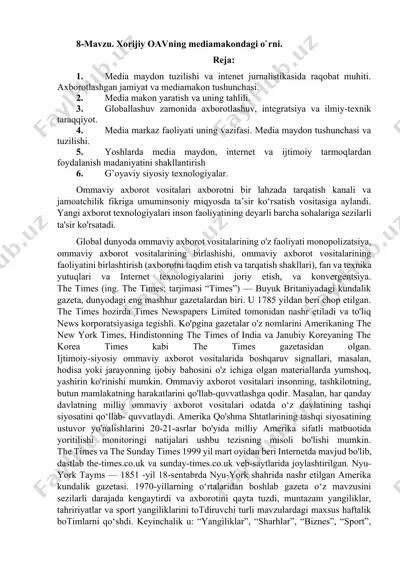 oavning mediamakondagi o`rni — DOCX