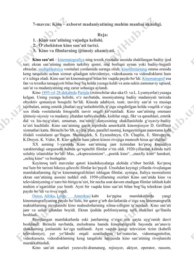 kino san'ati va uning ahamiyati — DOCX