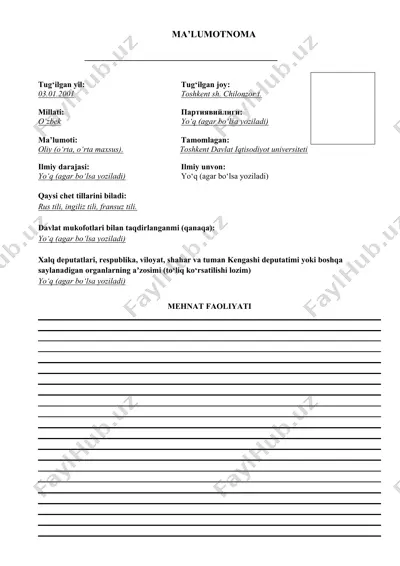 ma'lumotnoma blanka lotincha — DOCX