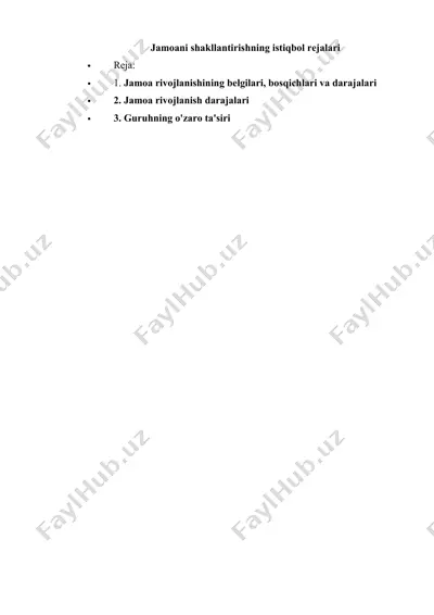 jamoani shakllantirishning istiqbol rejalari — DOCX
