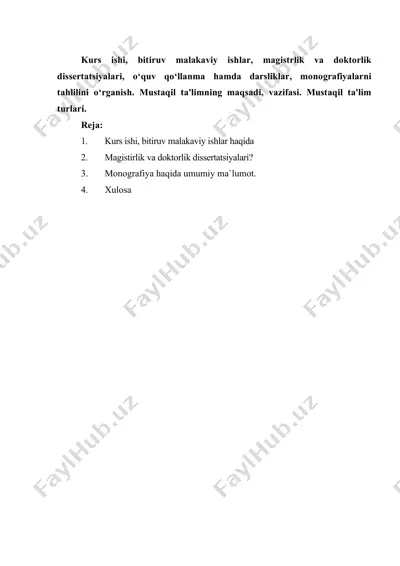 kurs ishi, bitiruv malakaviy ishlar, magistrlik va doktorlik dissertatsiyalari, o‘quv qo‘llanma, darsliklar va monografiyalar uchun tahlil — DOCX