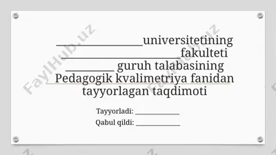 pedagogik kvalimetriya fanidan test yaratish mavzusiga tayyorlangan taqdimot — PPTX