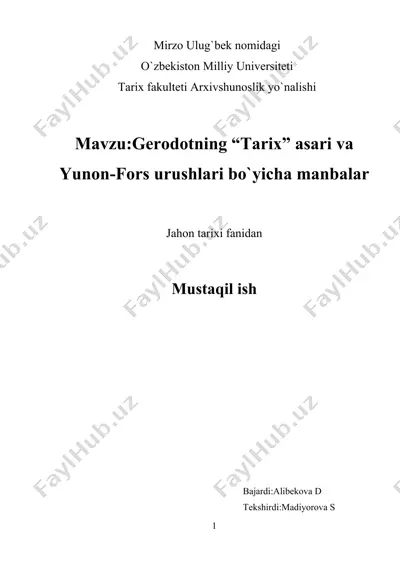 gerodotning “tarix” asari va yunon-fors urushlari — DOCX