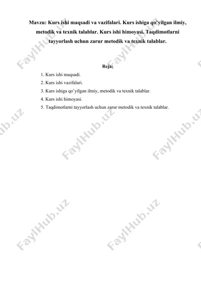 kurs ishlarining maqsadi va vazifalari — DOCX