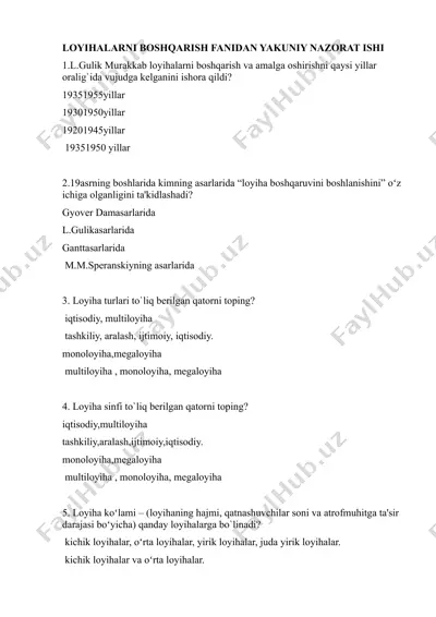 loyihalarni boshqarish fanidan yakuniy nazorat ishi. — DOCX