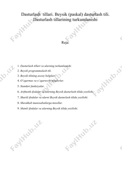 dasturlash tillari. bеysik (paskal) dasturlash tili. dasturlash tillarining turkumlanishi — DOC