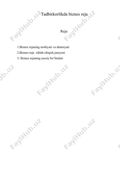 tadbirkoelikda biznes reja — DOC