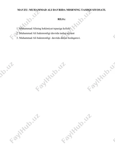 muhammad ali davrida misrning tashqi siyosati — DOCX