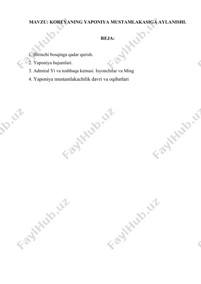 koreyaning yaponiya mustamlakasiga aylanishi — DOCX