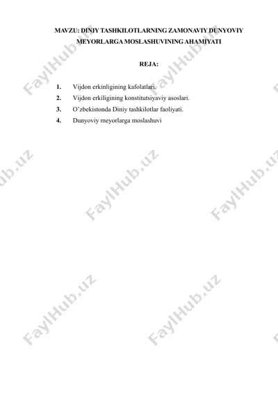 diniy tashkilotlarning zamona-dunyoviy meyorlarga moslashuvi — DOCX