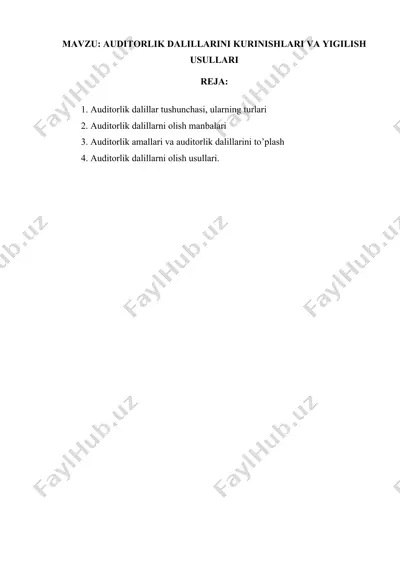 auditorlik dalillarini kurinishlari va yig'ilish usullari — DOCX