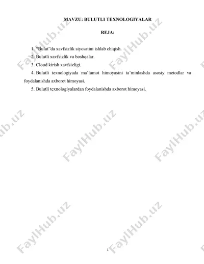bulutli xavfsizlik va boshqalar — DOCX