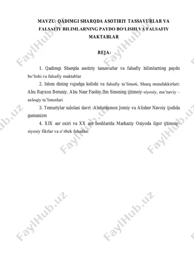 qadimgi sharqda asotiriy tassavurlar va falsafiy bilimlar — PDF
