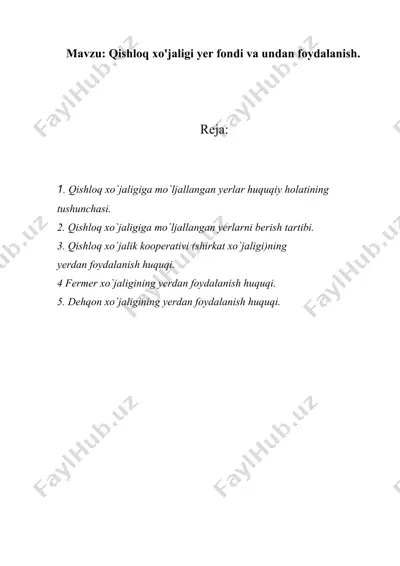 qishloq xo'jaligi yer fondi va undan foydalanish — DOC