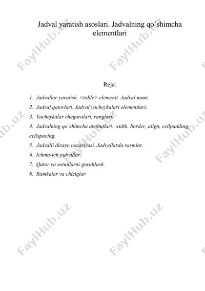 jadval yaratish asoslari. jadvalning qo’shimcha elеmеntlari — DOC