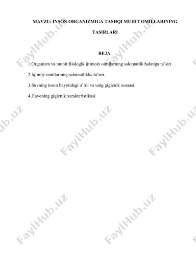 inson organizmiga tashqi muhit omillarining tasirlari — DOCX