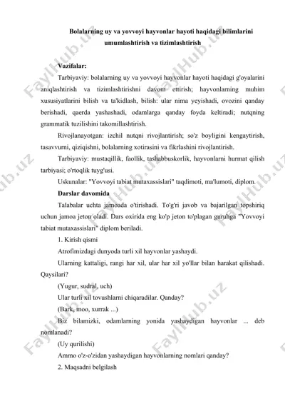 bolalarning uy va yovvoyi hayvonlar hayoti — DOCX