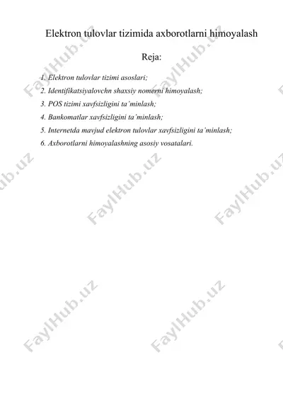 elеktron tulovlar tizimida axborotlarni himoyalash — DOC