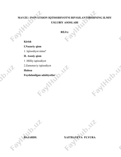 inovatsion iqtisodiyotni rivojlantirishning ilmiy uslubiy asoslari — DOCX