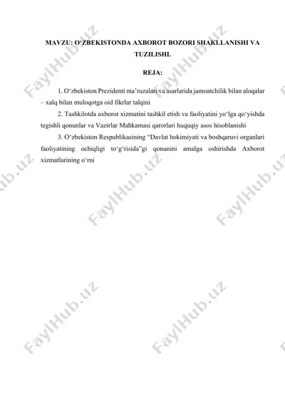 o‘zbekistonda axborot bozori shakllanishi va tuzilishi — DOCX