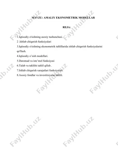 amaliy ekonomik modellar — DOCX